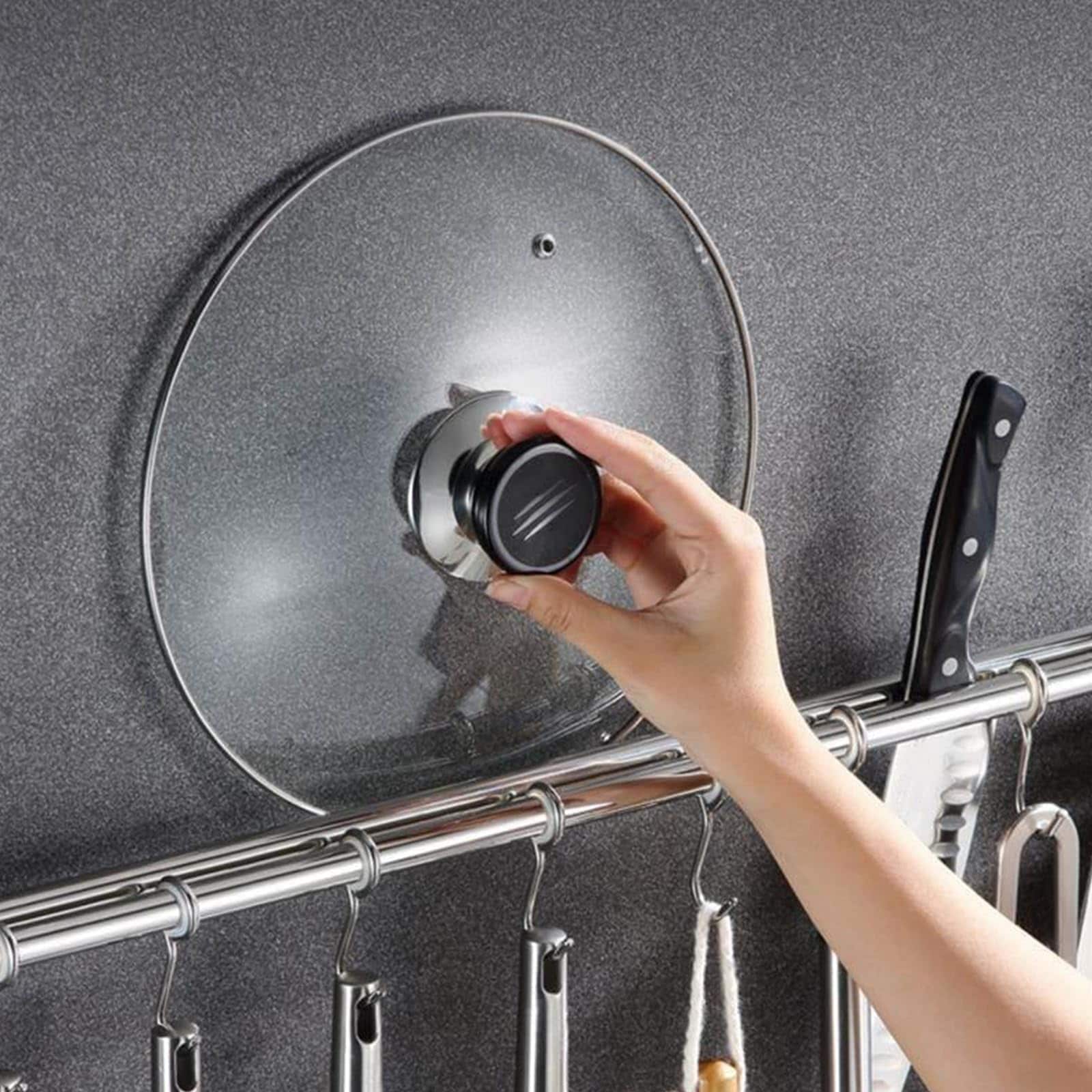 Kitchen Wall Mounted Rail With Sliding Hooks For Pans And Lids_voghion.com
